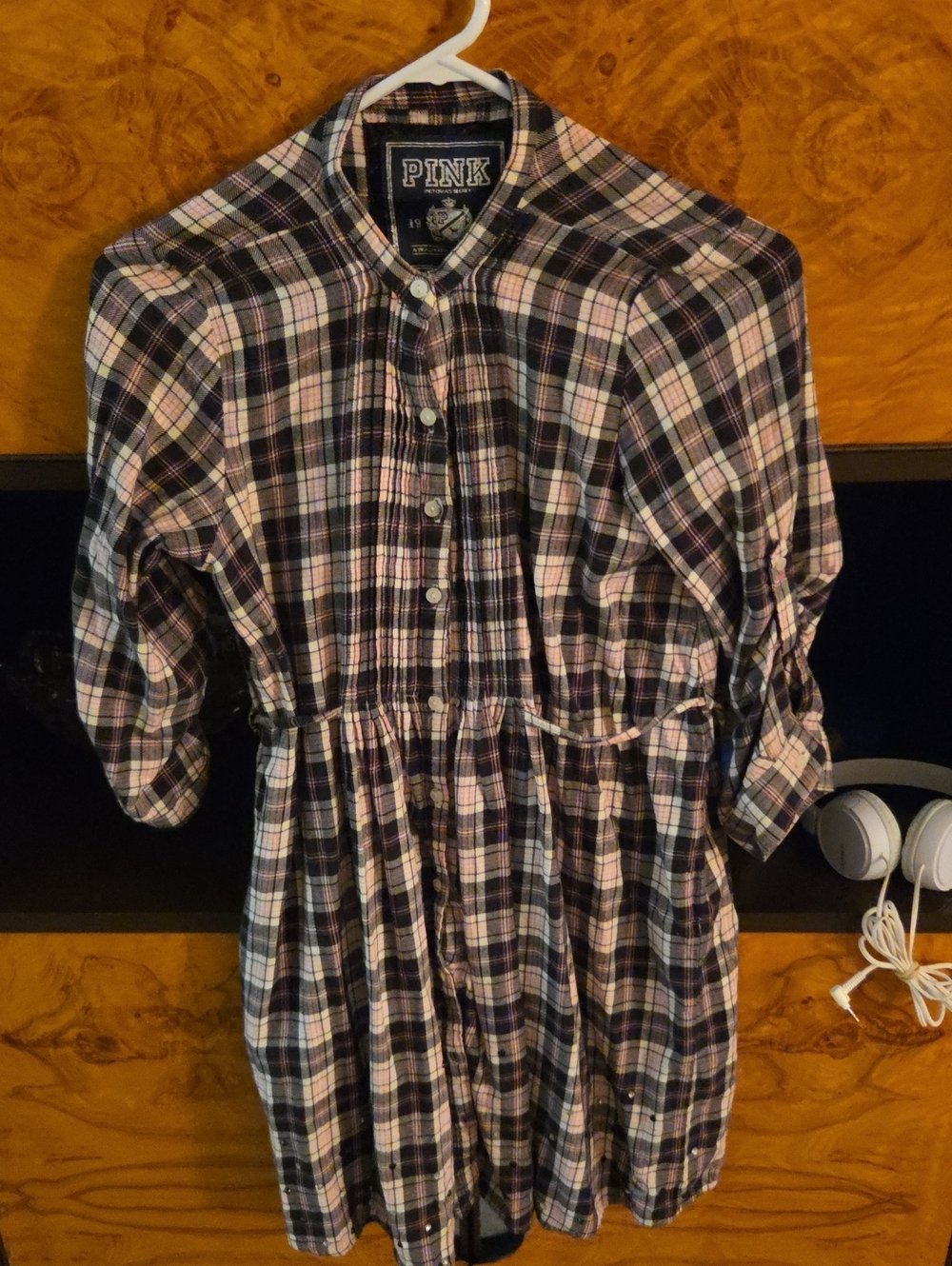 PINK Victoria's Secret Pink and Black Plaid Button-Front Ladies Top